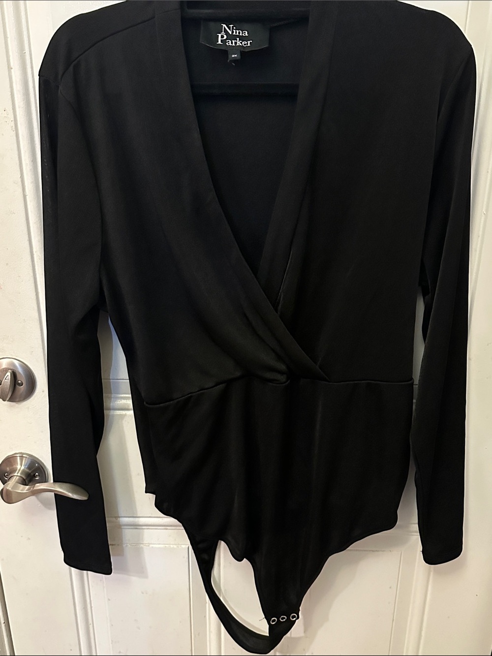 Classic Nina Parker Black Long Sleeve Wrap-Front Bodysuit plus size 2x goth